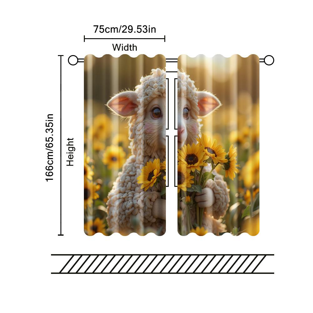 Filtering Curtains Excluding Rods Non Movable Without Batteries Catton Sheep Use Bedrooms Living Rooms Set Of 2 Made Polyester Room Decor