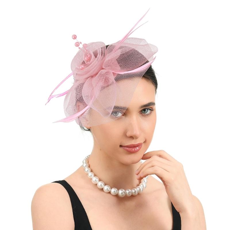 Gefiederte Tüllblumen-Fascinator-Haarreif mit Haarclip Braut-Kopfschmuck für Derby-Veranstaltung Maskenball Kostümparty