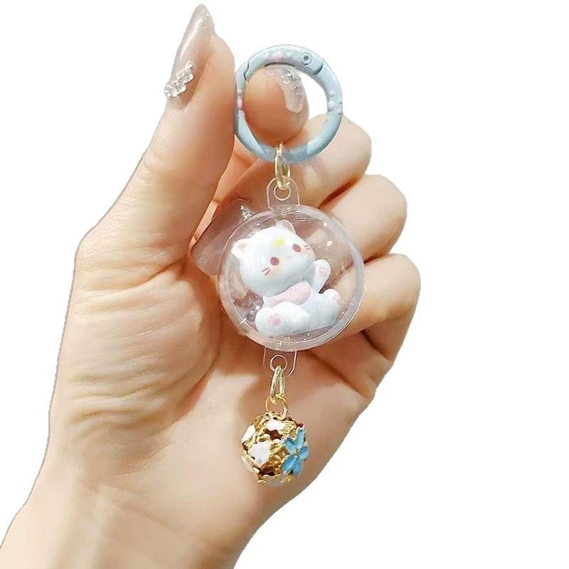 1PC Bag Ornament Accessory Cartoon Cat Keyring Cute Hanging Pendant 3D with Bell Keychain Cat Wind Chime