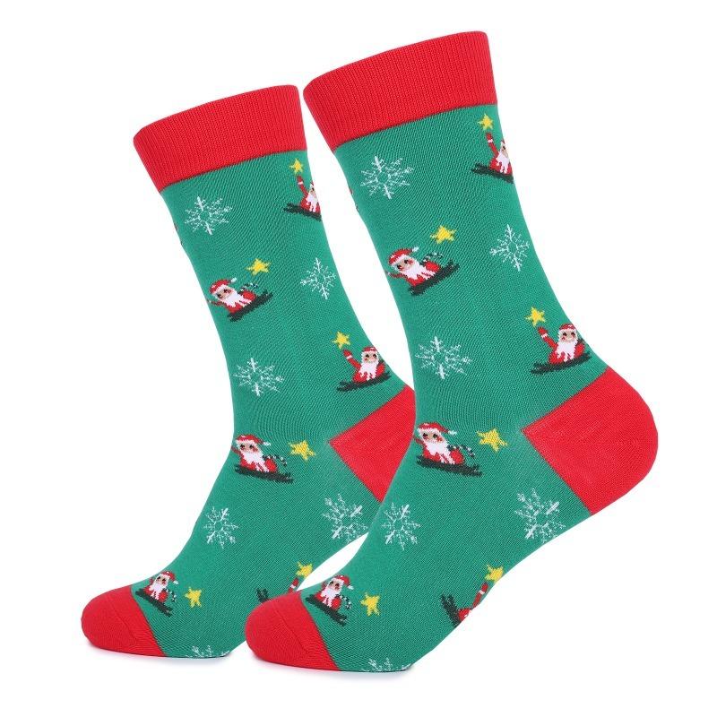 Ladies Autumn Winter Santa Elk Christmas Mid Tube Cotton Socks