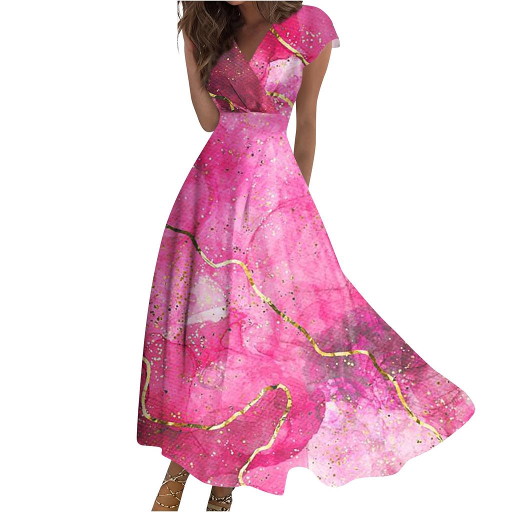 Women's Long Dress Maxi Dress Casual Dress Chiffon Dresses Swing Dress Color Casual Mature Outdoor Daily Date Ruffled Short Sleeve V-neck Dress