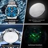 OLEVS Fashion Silver Blue Stainless Steel Watches for Men Sport Waterproof Man Moon Phase Date Male Quartz Wristwatch reloj
