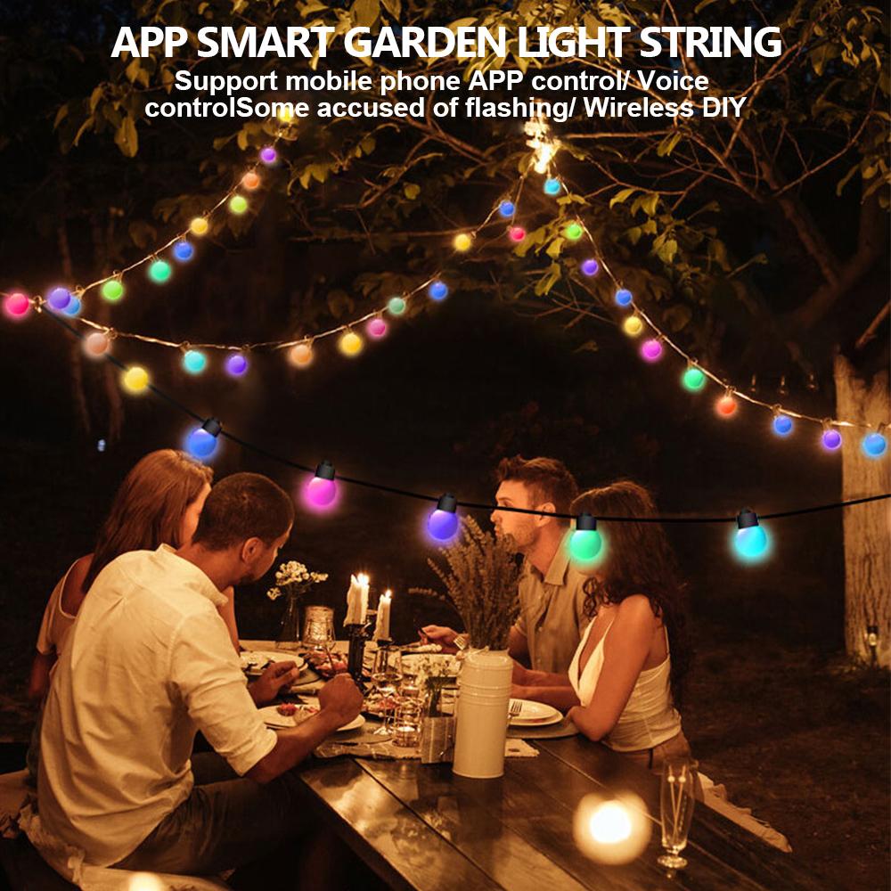 Smart APP RGB String Lights 33Ft 50Bulbs With Remote IP65 Outdoor Color Changing Garden Lighting For Party Christmas Decor