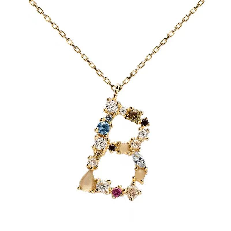 Colorful Zircon Alphabet Necklace: Women's European & American Design