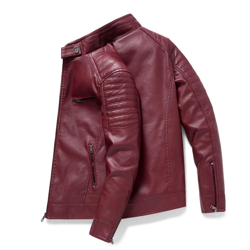 Men's Trendy Leather Stand Collar Motorcycle Jacket for Autumn and Winter