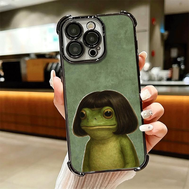 Cute Cartoon Frog Plating Phone Case For Iphone 16 17 Pro Max Air 16E 14 15 Plus 12 13 Mini Anti-Fall Airabag Cover