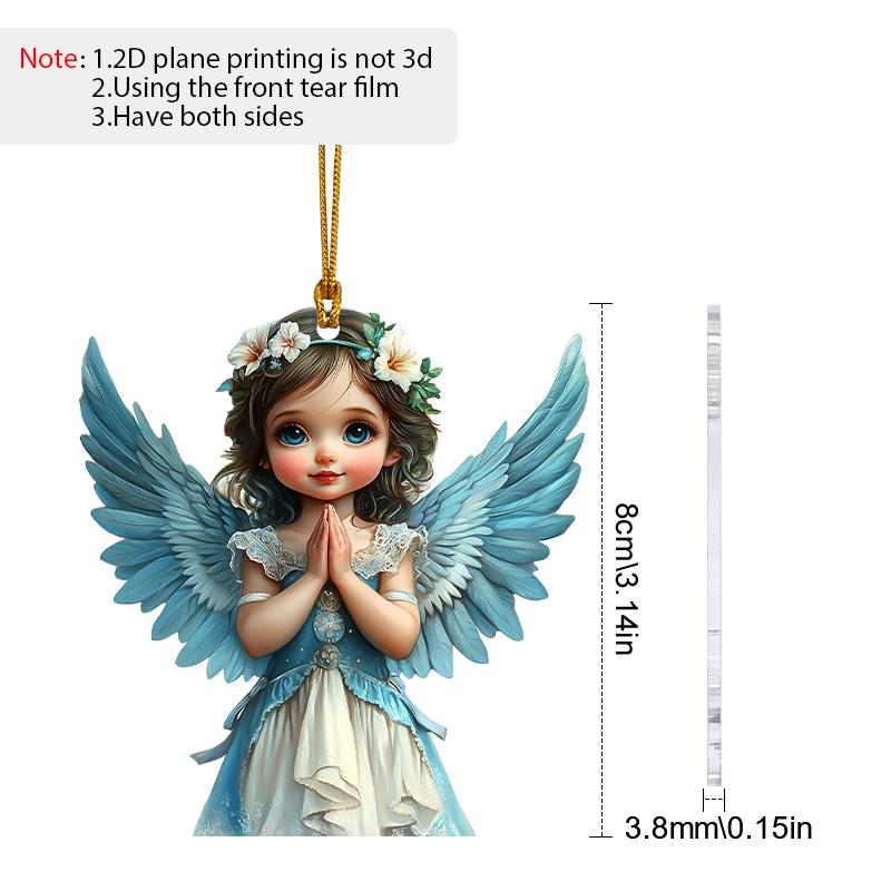 

2D плоские крылья ангела акриловые украшения с золотой веревкой, реалистичный угловой кулон, подвесной декор для зеркала заднего вида, милые подарки для семьи и друзей 02;1pc