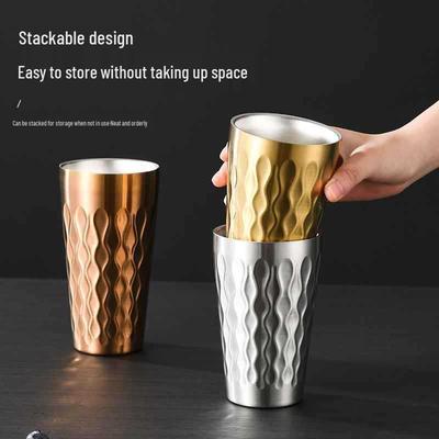 Kreativer koreanischer doppelwandiger Getränkebecher mit Feuerrautenmuster – Glas aus 304 Edelstahl für Bier, Kaffee oder Tee