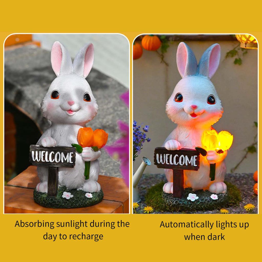 Solar Garden Outdoor Bunnies Statue with LED Light Bunnies Figurines Decors for Patios,Yard Lawn Ornament Gardening Gift