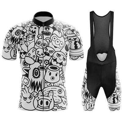 2026 Team Radtrikot Set Kurzarm Cartoon Fahrradkleidung Herren Schwarz MTB Maillot Ciclismo Bike Racing Trägerhosen Set