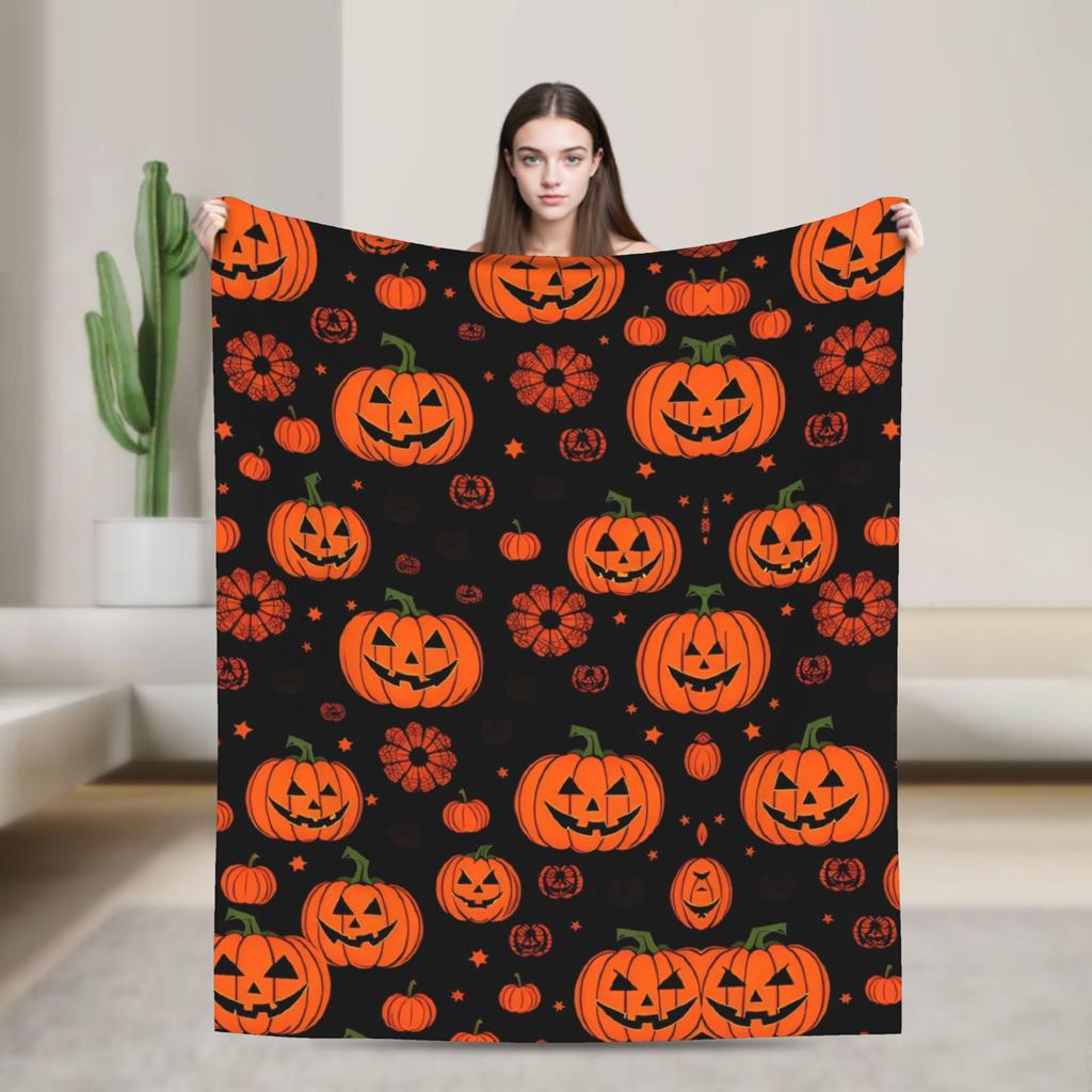 Halloween Spiders Web Bats Pumpkins Spooky  Blanket Super Soft Coral Fleece Plush Cozy Gift  Throw Blankets Bedding Throws