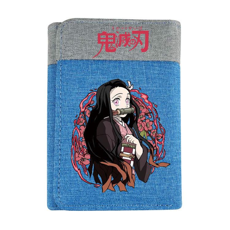 Japan Cartoon Comics Demon Slayer Color-blocked Tri-fold Flap Wallet with Snap Closure Portable Canvas Pocket Coin Purse 7565 KTB