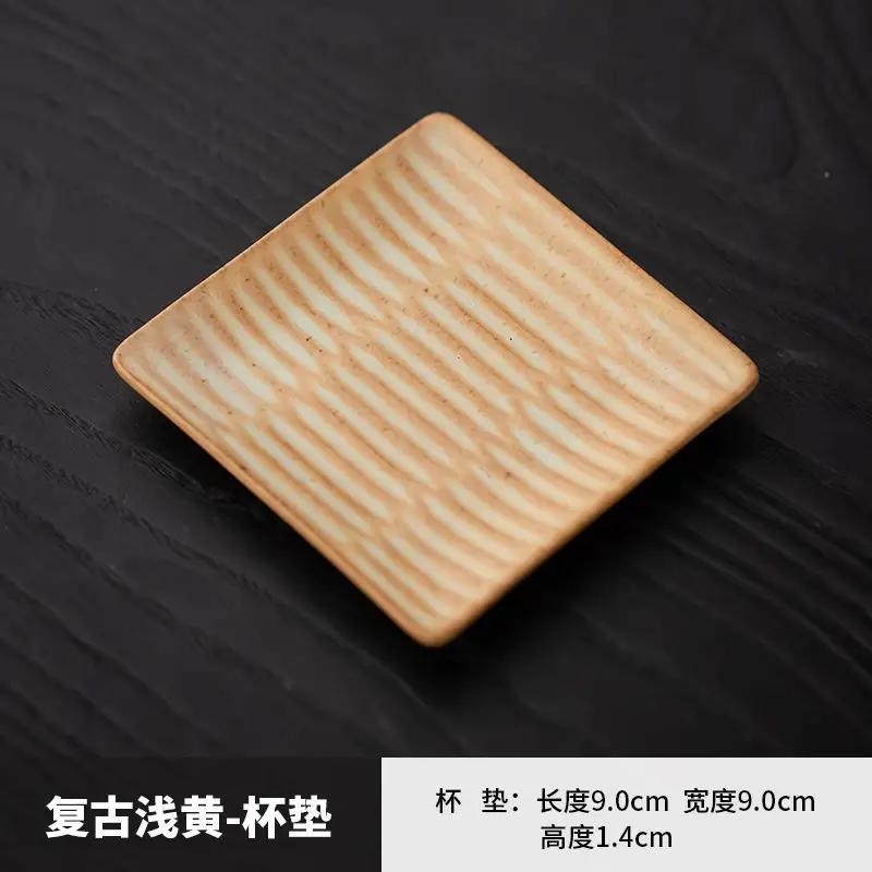 Rough Ceramic Square Coasters Japanese Retro Home Kitchen Anti-scald Heat Insulation Cup Base Kung Fu Tea Ceremony Accessories