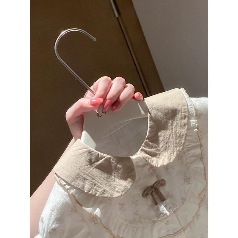 Stylish Floral Infant Romper Cream Tone Doll Collar Thin Breathable Summer Girls Daily Outdoor Suit