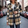 Women's Casual Fashion  Plaid Shirt Medium Woolen Coat