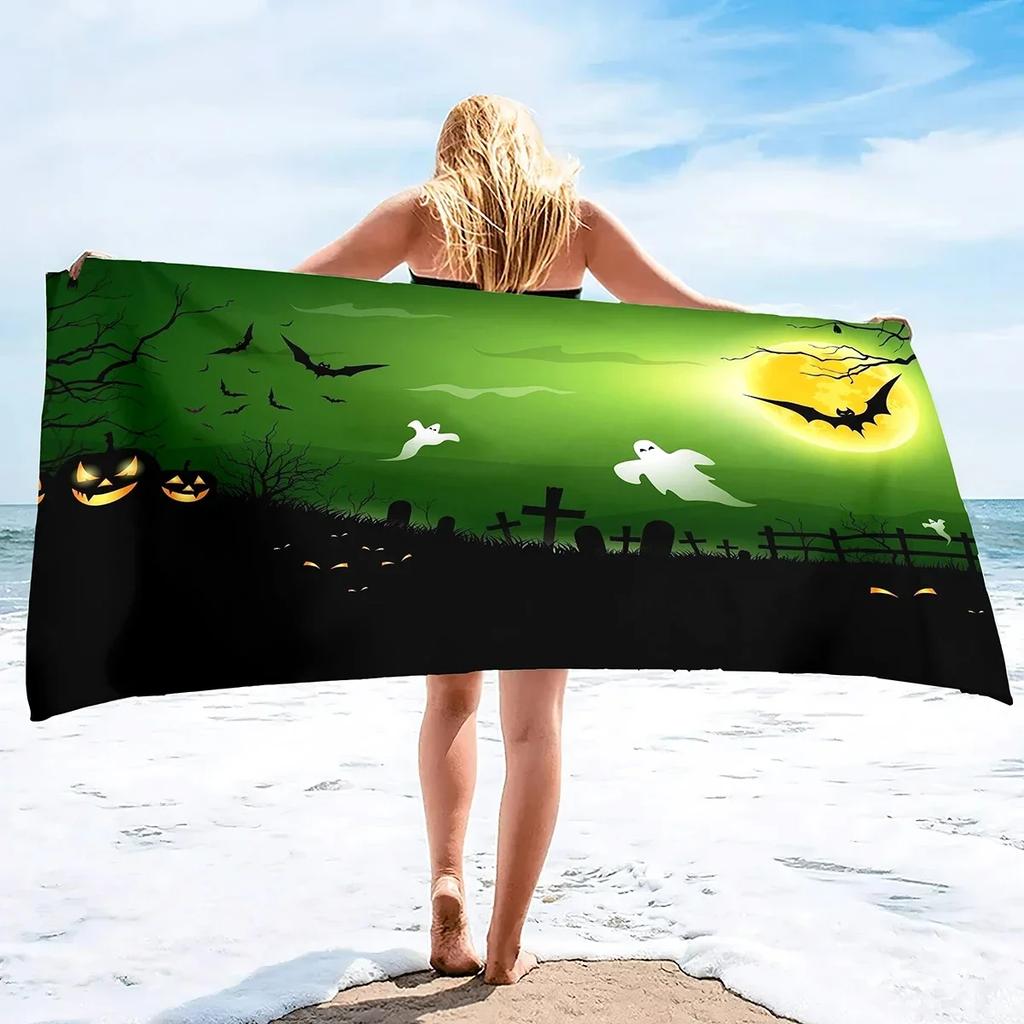 Halloween Beach Towel Microfiber Ghost Bath Towels Quick Dry Towel for Swimmers Sand Proof Towels for Hotel Gym Spa Yoga Sports