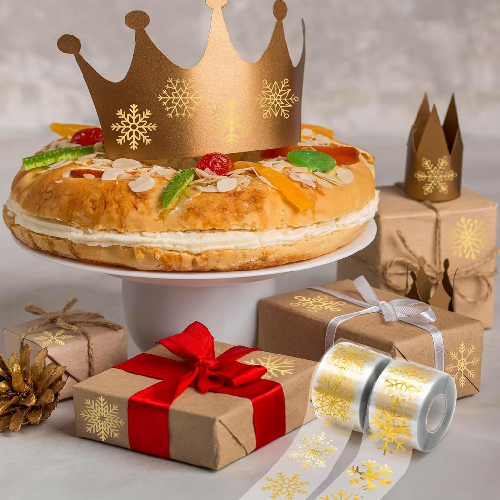 Gold Foil Marry Christmas Stickers Winter Snowflower Xmas Transparent Sealing Label Self Adhesive Presents Cards Logo Tag Paster