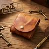 Ruched Vintage Leather Snap Coin Purse, Wrinkled Distressed Leather Change Pouch, Unique Textured Mini Wallet for Men & Women