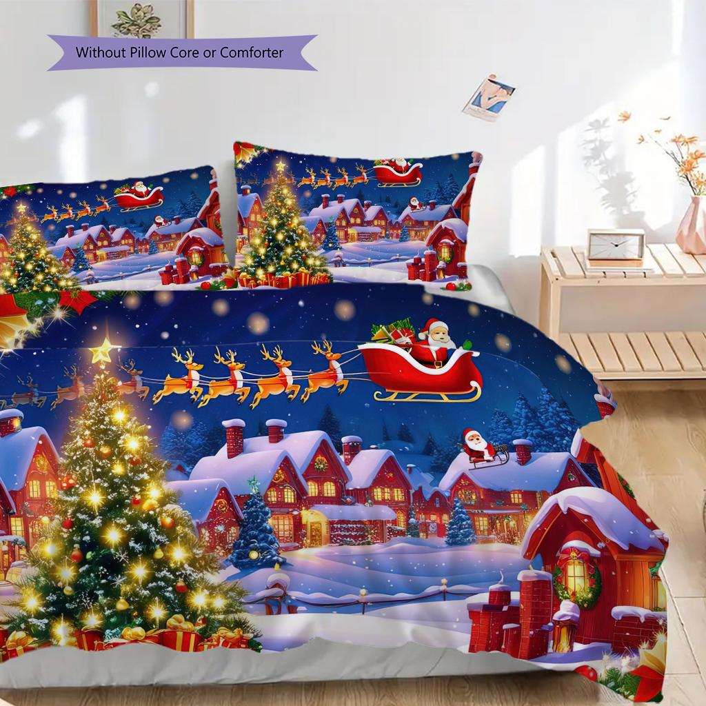 1PC Christmas theme pattern Bedding Quilt Set Quilt Cover Pillowcase Home Decoration Birthday Gift (1 * duvet cover + 2 * pillowcase, without core)
