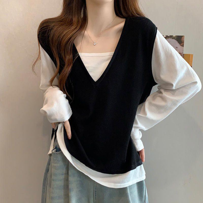 

Plus Size Women s Knitted Two-Piece Slimming Long Sleeve Top with Collar for Autumn XL (120-140 Jin)