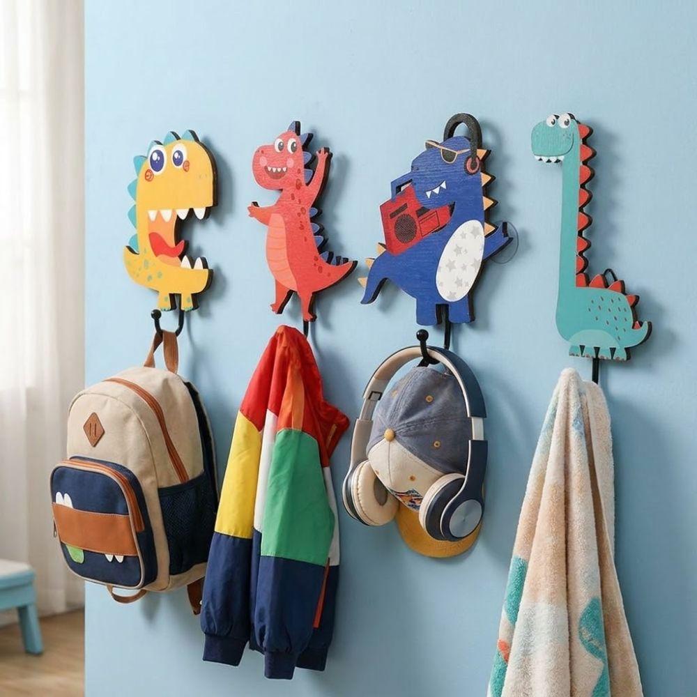 4Pcs Stable Structure Dinosaur Wall Hooks 4 Hooks Wall Decor Hooks Home Decoration