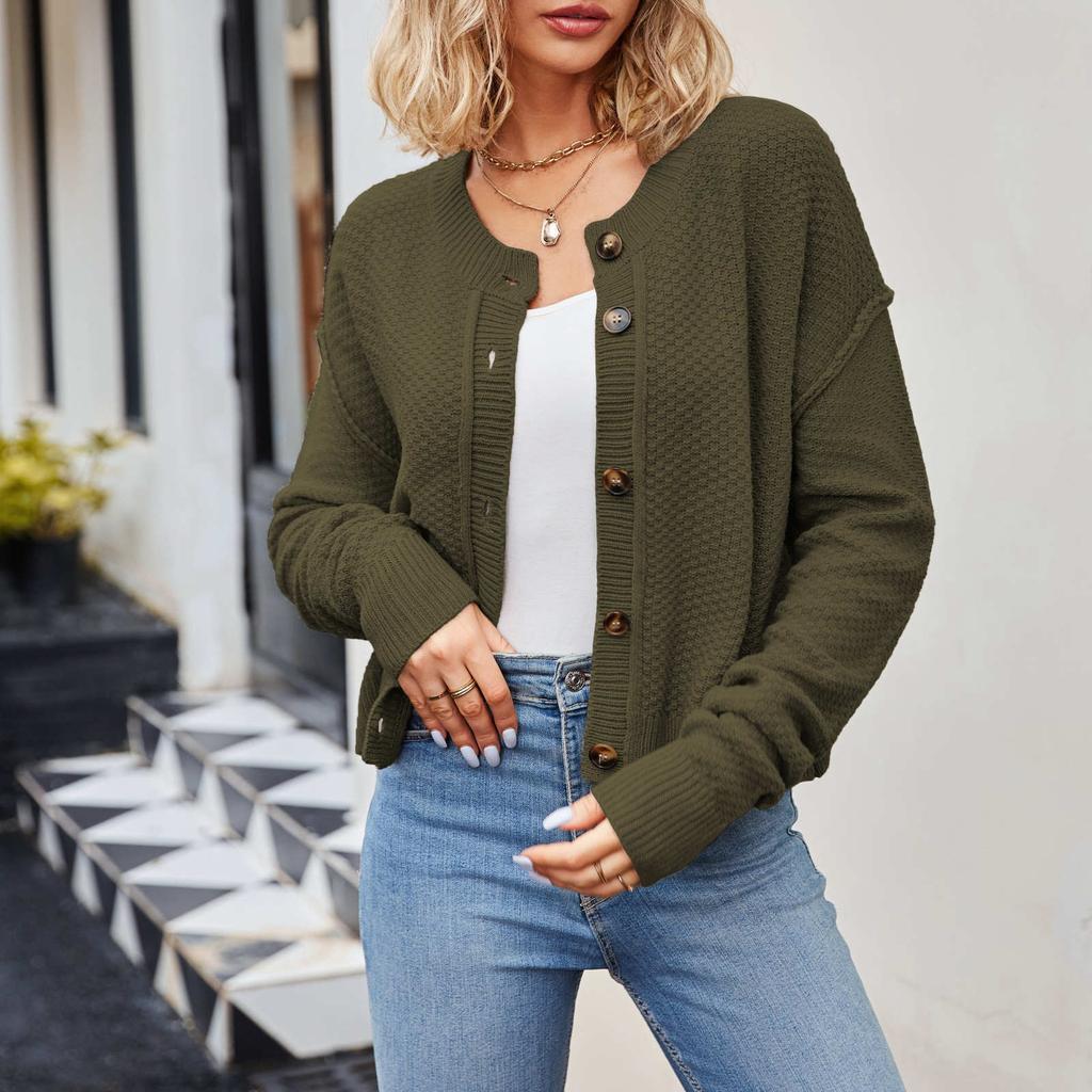 Damski modny kardigan z długim rękawem w jednolitym kolorze, zapinany na guziki, sweter-płaszcz z długim rękawem