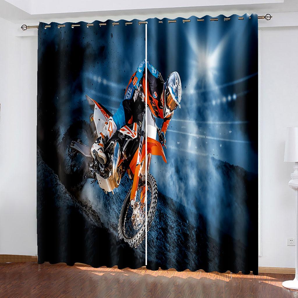 Motorcycle Print Drapes Two Independent Drapes On The Left and Right Semi Lightblocking Drapes for Bedrooms Windowpane Blinds