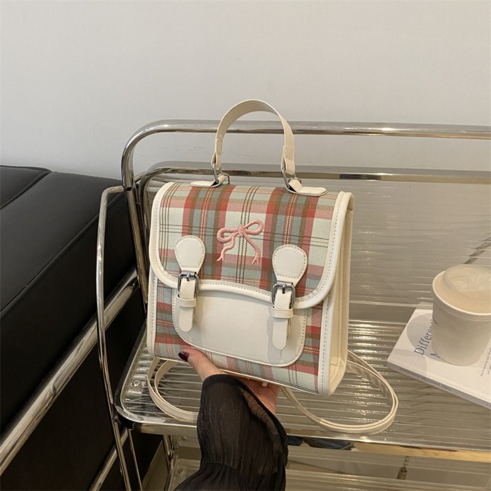 Plaid College Style Backpack Handbag Teens School Bag Cute Women Crossbody Bag  Students