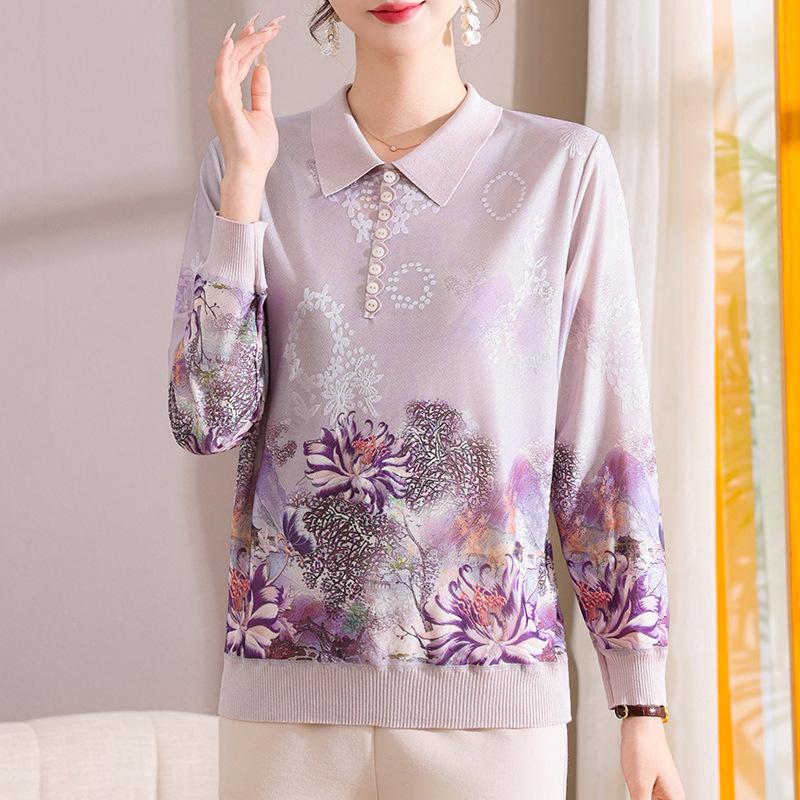 

2026 Spring/Autumn Fashionable, Age-Reducing Top for Middle-Aged/Elderly Women - New Style for a Sophisticated Look 2XL фиолетовый