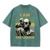 T-shirt Grafica Uomo Retro Lavata Beige Vintage Ritratto Uomo che Beve Stampa a Blocchi di Colore Strisce Oversize Uomo Casual Manica Corta