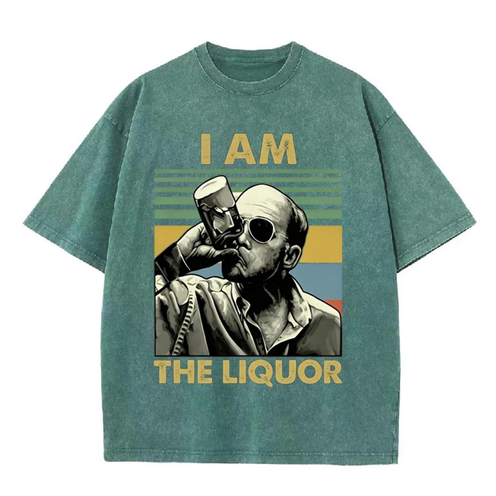 T-shirt Grafica Uomo Retro Lavata Beige Vintage Ritratto Uomo che Beve Stampa a Blocchi di Colore Strisce Oversize Uomo Casual Manica Corta