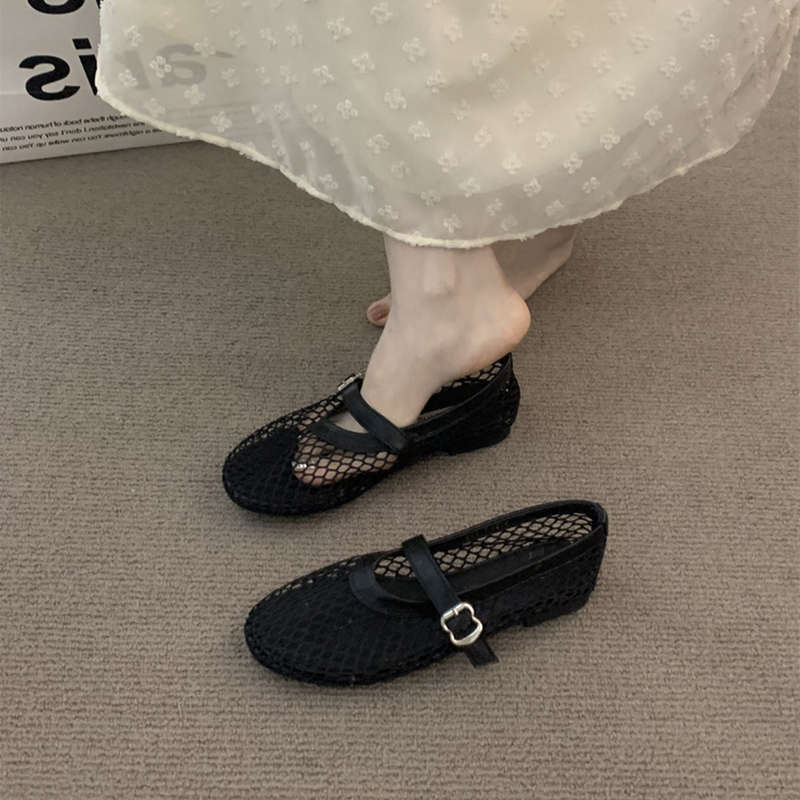 Ballet shoes women's flats sandals women's mesh shoes 2025 summer new hollow Mary Jane single shoes fishing net shoes