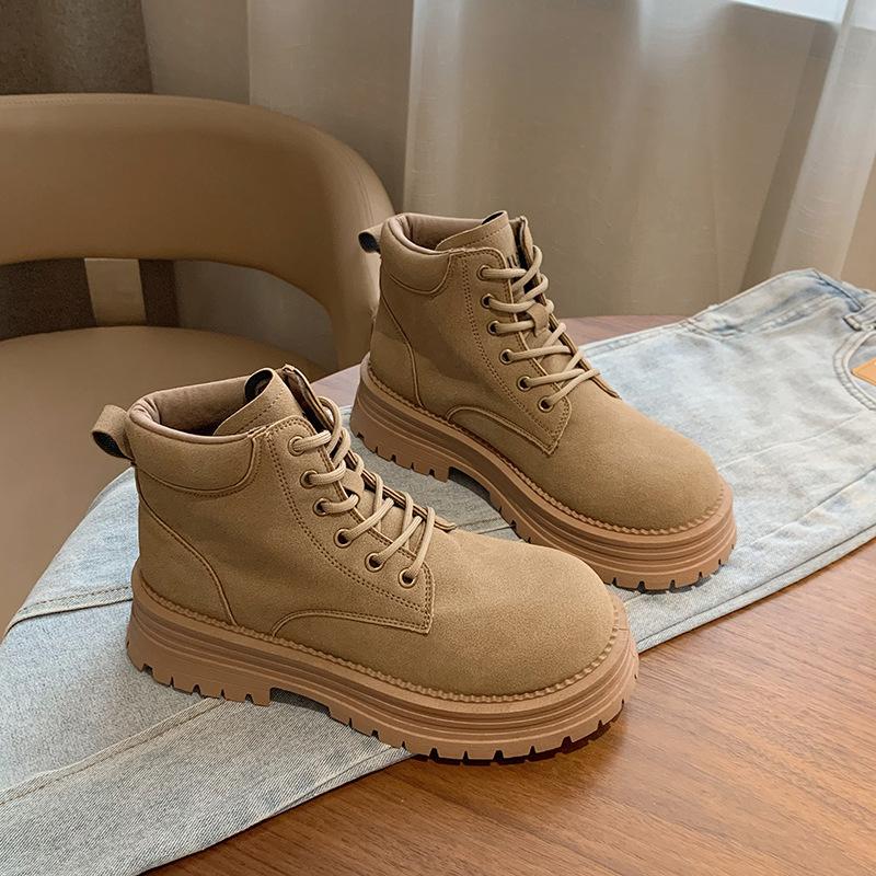 

Женские армейские ботинки на шнуровке, короткие ботинки на толстой платформе с выступающей подошвой, осенне-зимние ботинки по щиколотку для женщин, нескользящие походные ботинки из искусственной кожи 38 кофейный