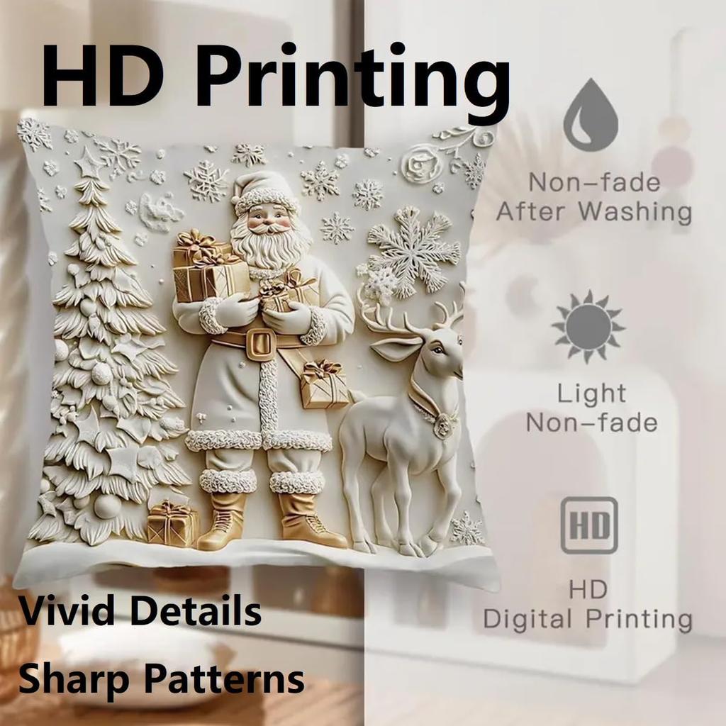 4 Stück Weiche Weihnachts-Kissenbezüge Luxus Samt Kissenbezüge mit 3D-Druck Festliche Dekoration für Wohnzimmer Sofa Schlafzimmer Maschinenwaschbar