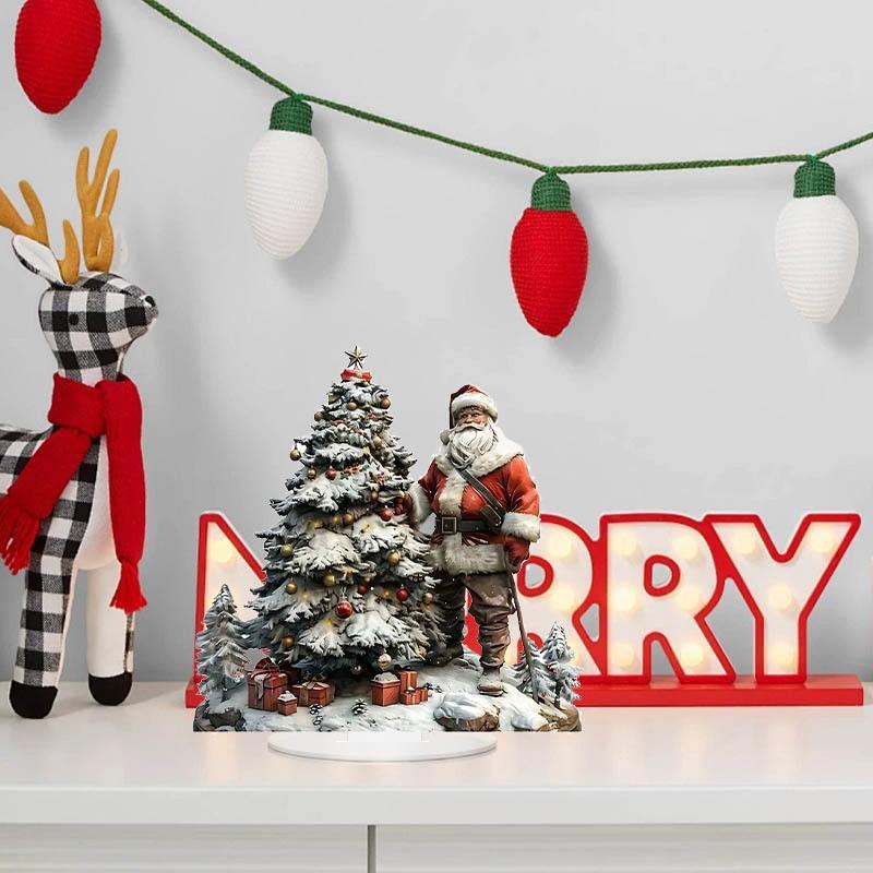 2D Acrylic Santa Claus Sled Decoration Christmas Tree Diy Ornaments Gifts Family Party Decorations Christmas Courtyard Ornaments