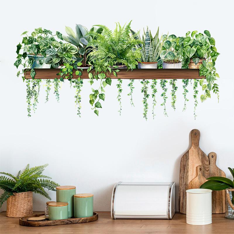 Green Plant Wall Sticker Self Adhesive Removable Kitchen Living Room Rental Home Decor