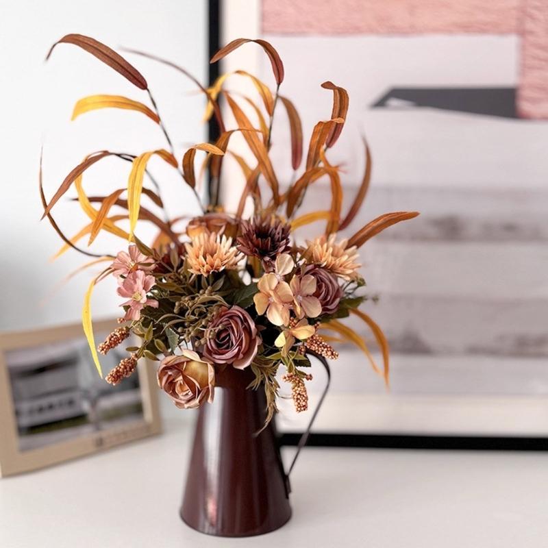Artificial Flower Bouquets Artificial Leaf Plant In Metal Vase for Thanksgiving Halloween Wedding Festival Decoration