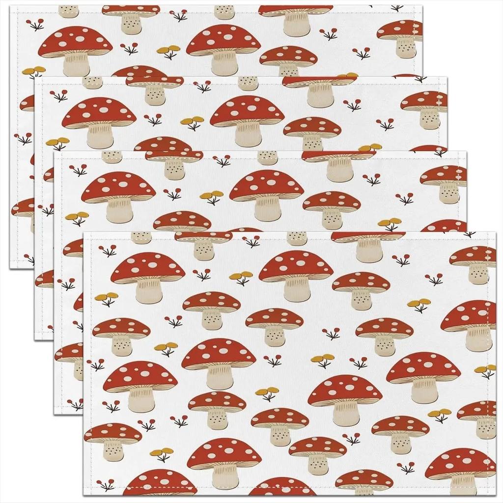 1PC Mushroom Decor Table Place Mats Longleg Mushroom Dragonfly Placemat for Kitchen Dining Table Decor