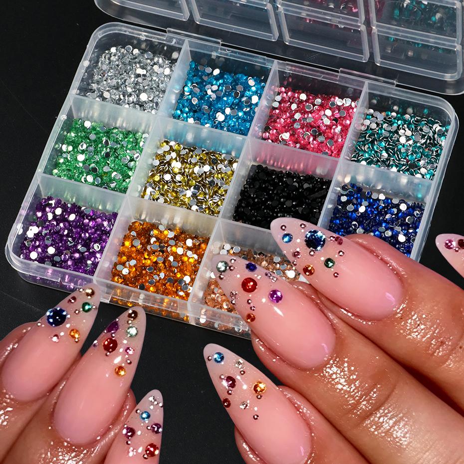 Xiaomi 12 Grids Colorful Flatback Nail Art Rhinestones Mixed Color Sparkly Flatback Resin Rhinestone Nail Charms Wedding Decorations