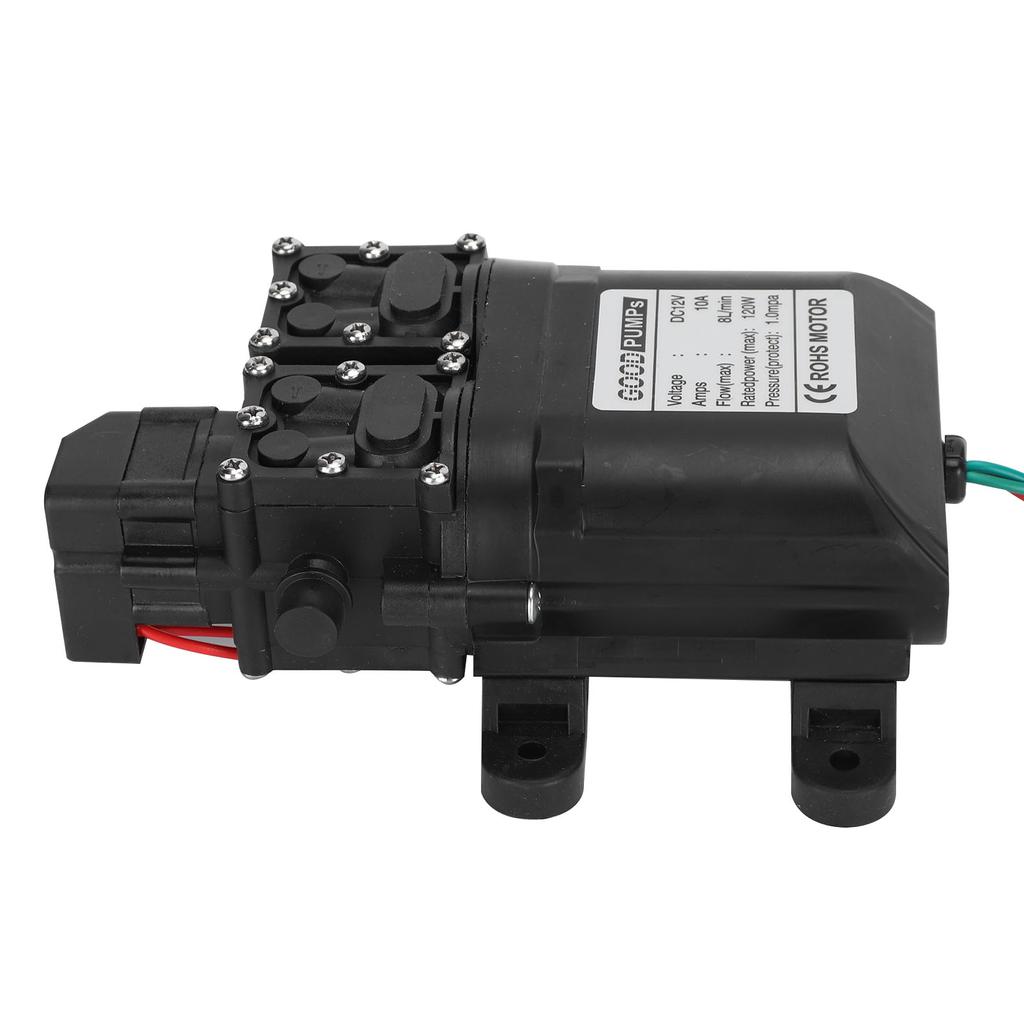 Pompă cu diafragmă de înaltă presiune cu debit mare 12V 120W 8L, miez dublu cu conector de cupru