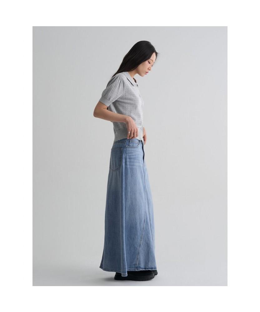 8SECONDS Linen Blended Denim Maxi Skirt Sky Blue