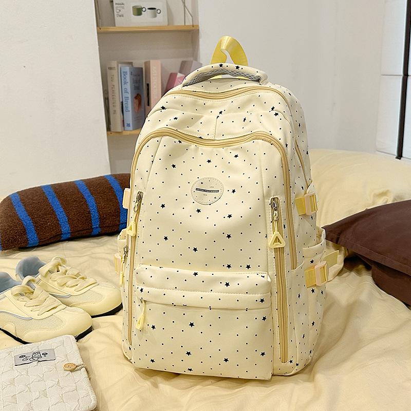Schoolbag New Japanese Ins Simple Polka Dot Printed Backpack High Value Large Capacity Backpack Junior High School Schoolbag Female