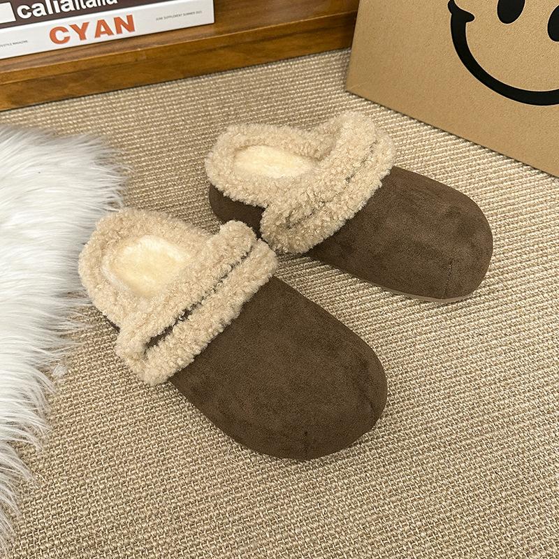 Women s Baotou Lightweight and Comfortable a Footstool Heightening Winter Warm and Cold Padded Non-slip Wear-resistant Leisure Plush Cotton Slippers 35