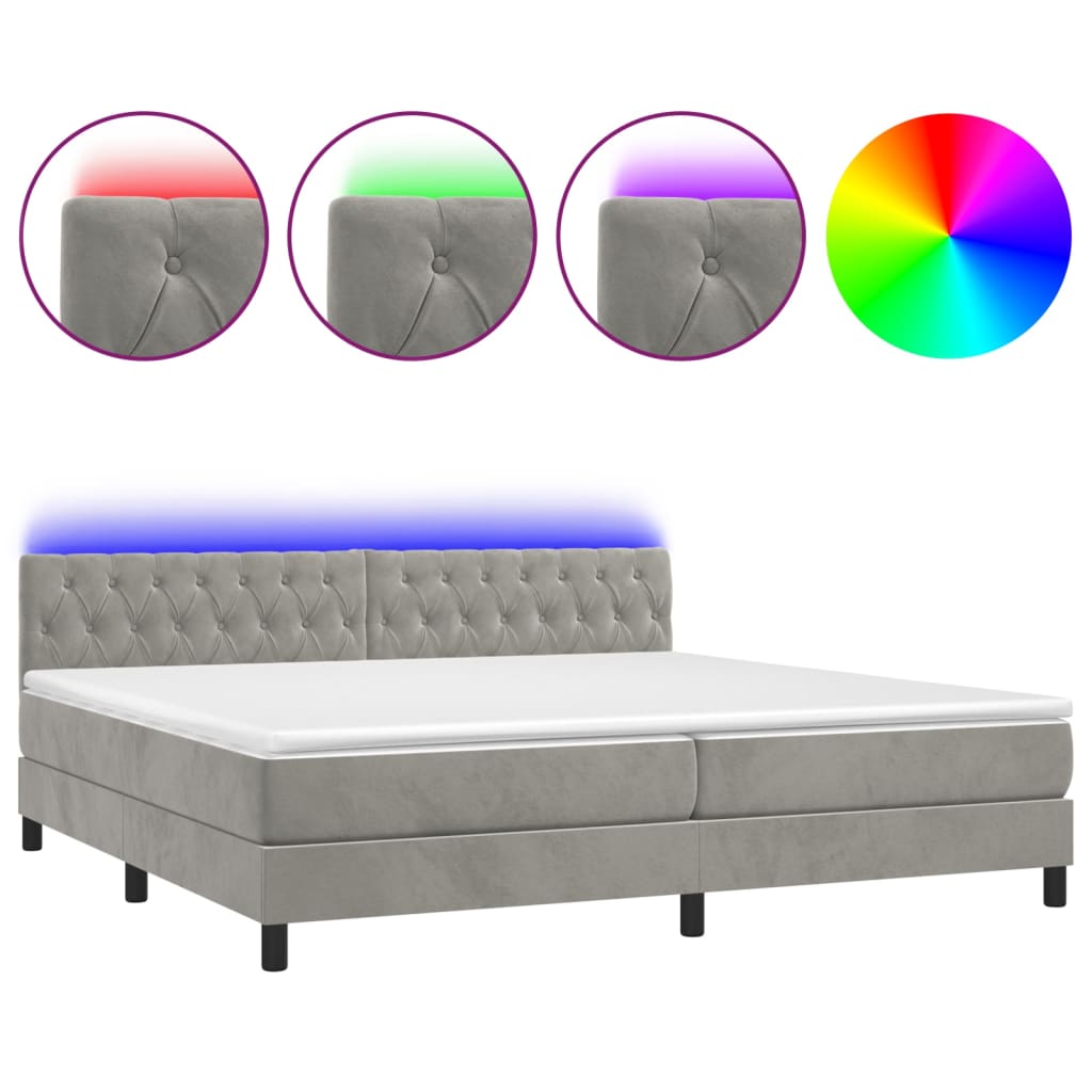 Vidaxl Łóżko Kontynentalne Z Materacem I Led, Szare 200X200Cm, Aksamit