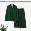 ZANZEA Women Long Sleeve Blouse and Long Skirts Stripe Print Two Piece Suit Sets