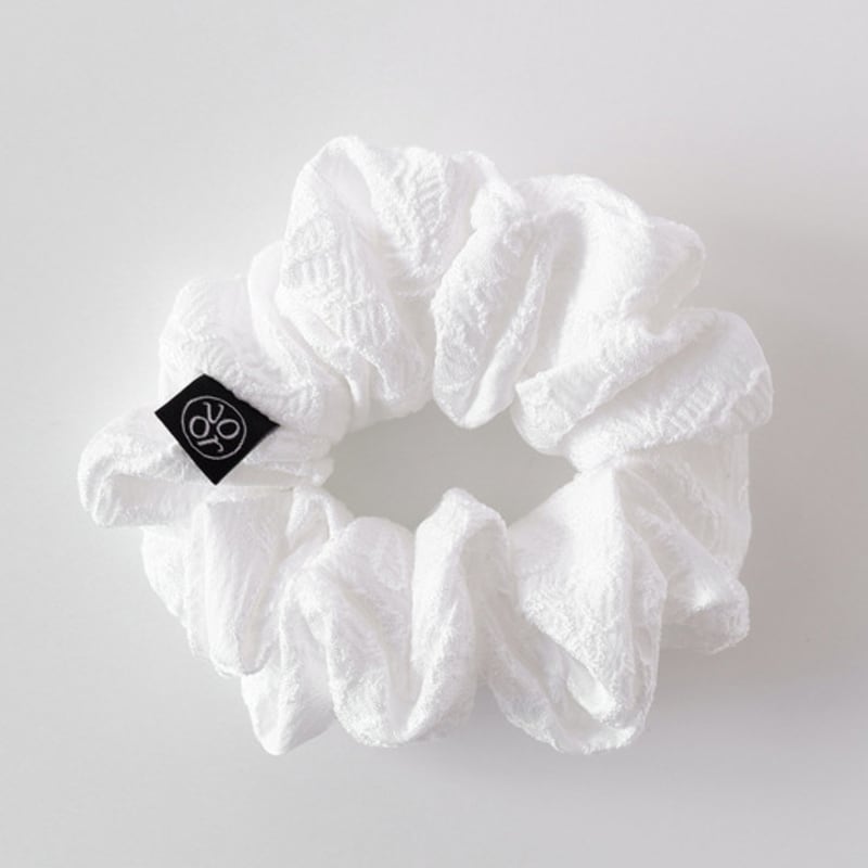 Voor Flower Jacquard Scrunchie_Medium_White