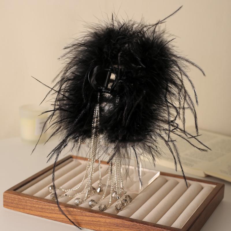 Black Feather Tassel 13Cm Claw Clip Women Hair Accessories For The Back Of The Head