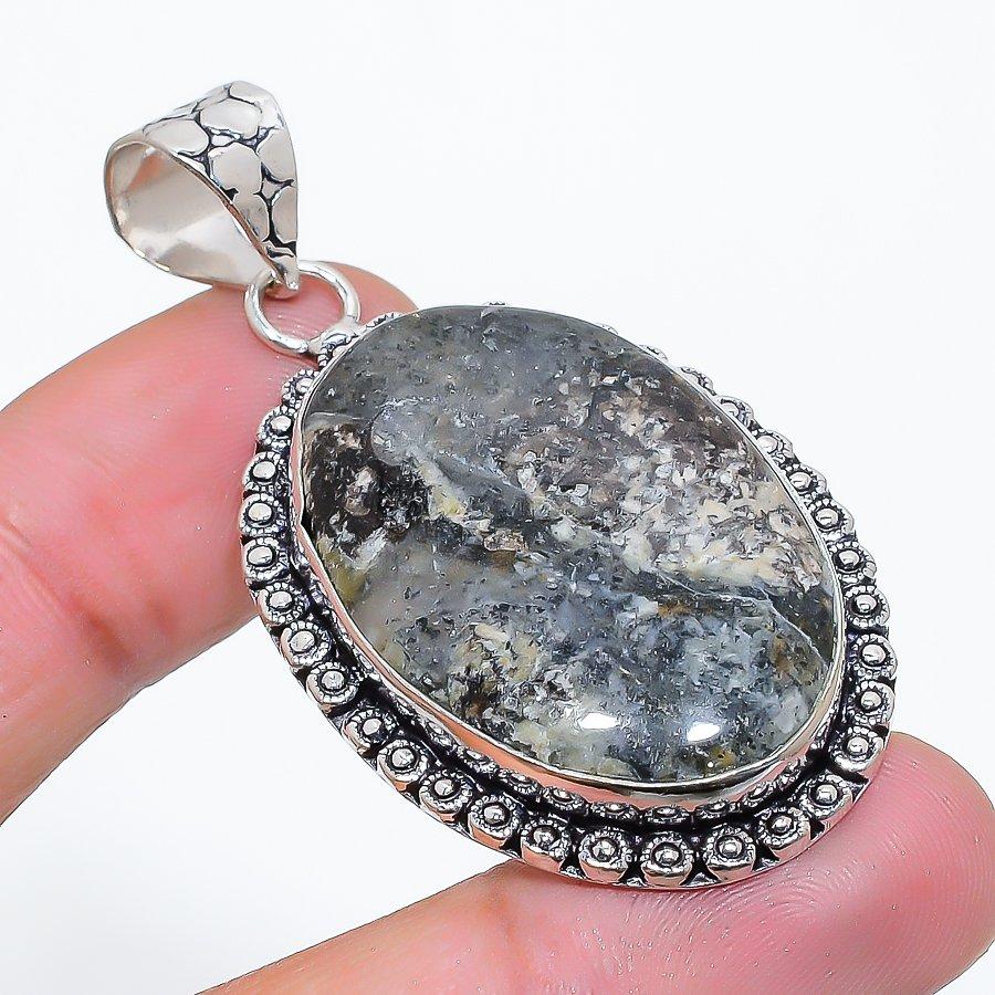Marcasite Gemstone Handmade 925 Sterling Silver Jewelry Pendant 2.17" SU-10745