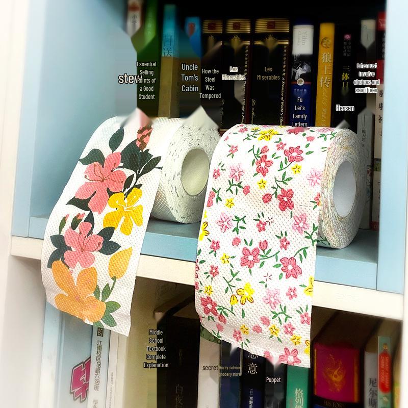 1 Roll Colored Toilet Paper: Floral Print Tissue and Hand Towels