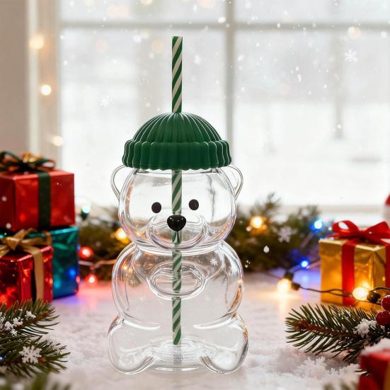 Szklanka Yousheng Miś ze słomką Odporny termicznie kubek na kawę, piwo, koktajle Słodka szklanka do picia na gorące i zimne napoje